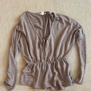 Billabong Taupe Tie-Front V-Neck Peplum Top